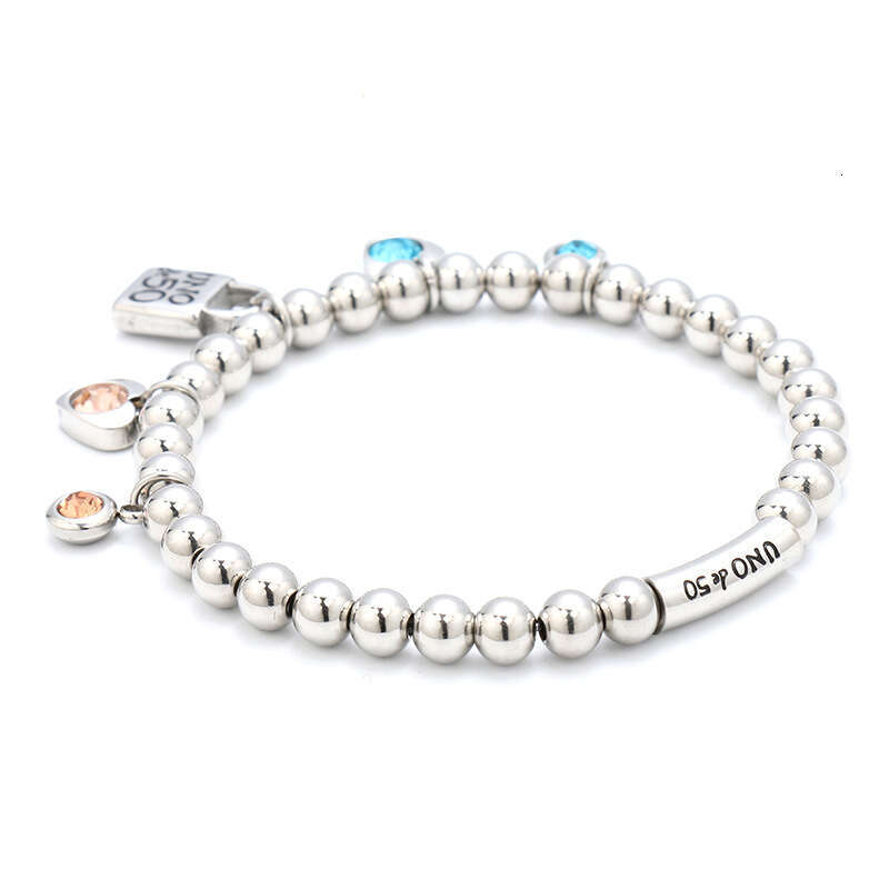 6mm Ball Round Tube Lock Head Engraved Oil Peach Heart Rhinestone U50 Stainless Steel Unisex Bracelet ddmypluto