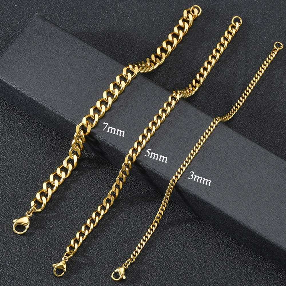 1 Piece Width 3.5/5/7mm Stainless Steel Gold/Black Color Punk Necklace Cuban Link Chain Mens Fashion Jewelry Gifts for Men XJ250708