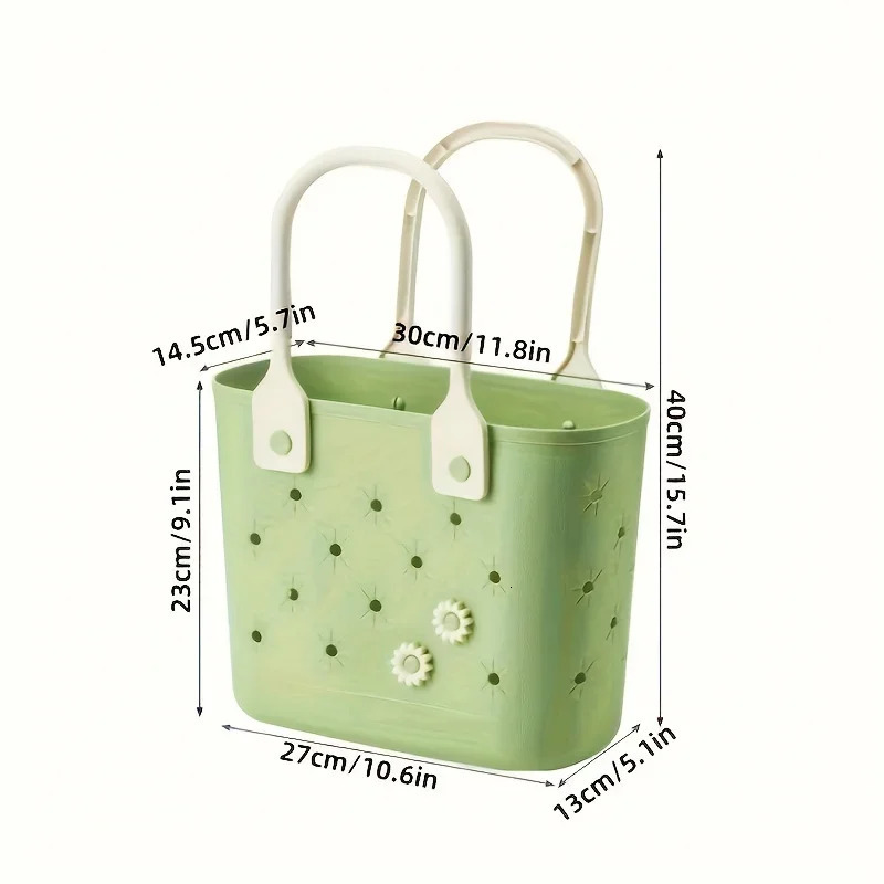 Sturdy Plastic Beach Tote Bag with Soft Green Handles | Trendy Star-Print | Multi-Use Storage for Beach Gym Camping 250723