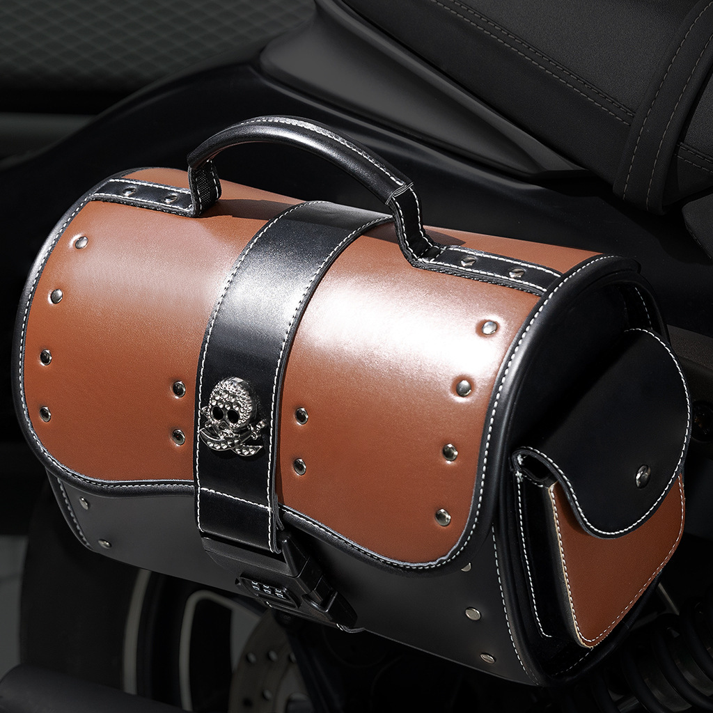 Waterproof Anti-theft Motorcycle Front Bag Punk Style PU Leather Color-blocking Design ddmymoon