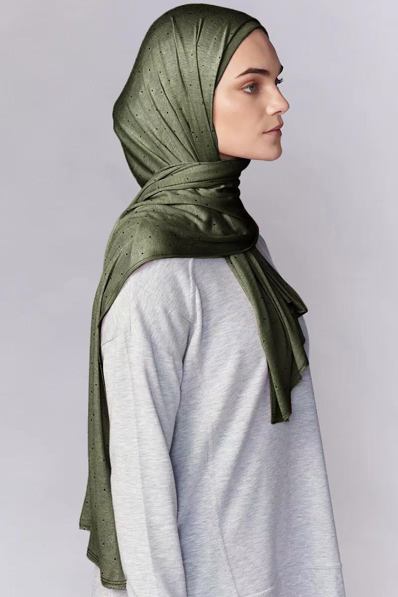 T1327 new elastic breathable solid color mercerized cotton star hot diamond long scarf female sweat cloth head scarf headscarf female