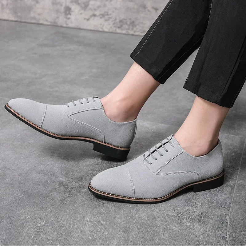 2025 Britain Trend Mens Pointed Black Grey Casual Oxford Shoes Male Dress Homecoming Male Formal Wedding Footwear 250723