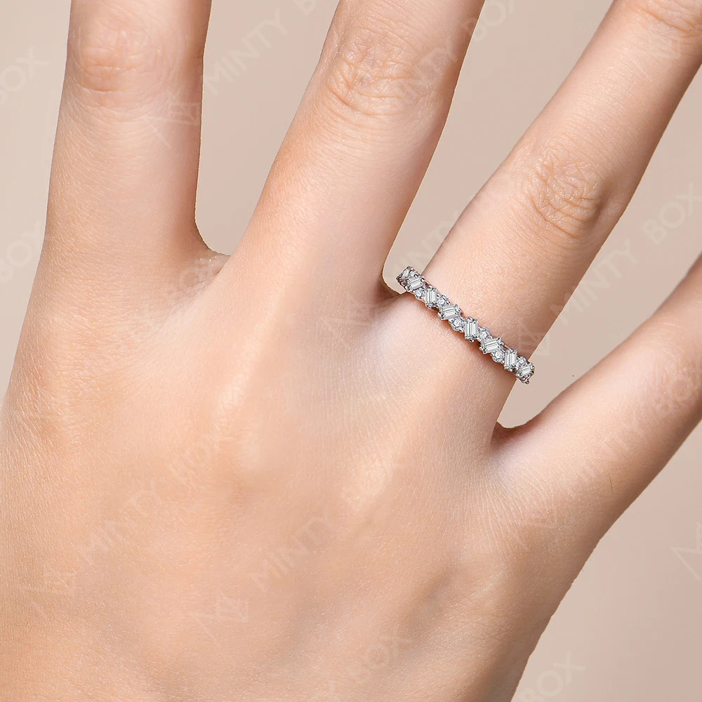 MINTYBOX Diamond Wedding Band Ring for Women S925 Sterling Silver Half Halo Stackable Rings Fine Jewelry Gift 250723