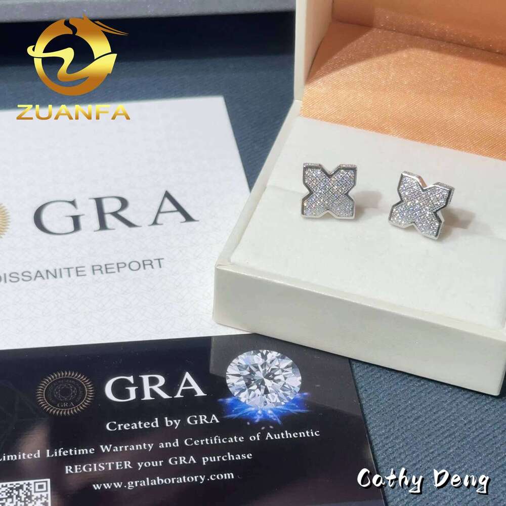 New Arrival Pass Dia Tester X Shape Hip Hop Moissanite Stud Earring Sterling Sier Earrings Screw Back for Men