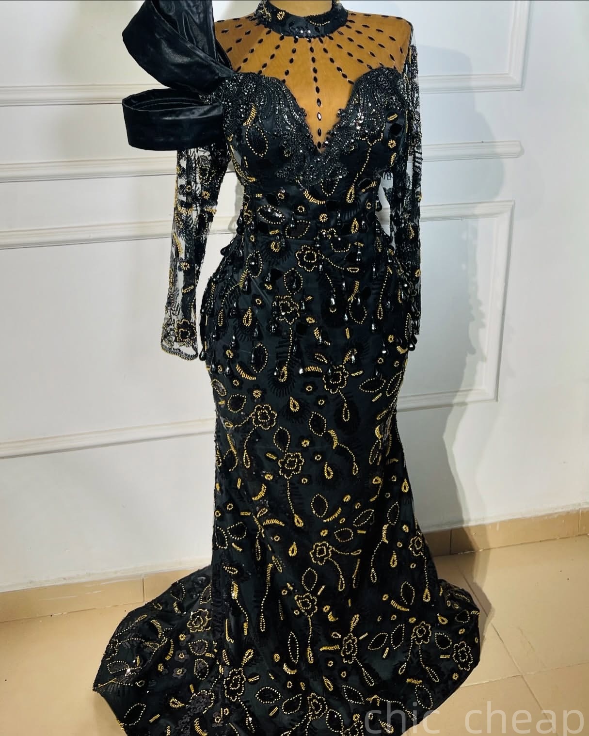 Black Mermaid Prom Dresses 2025 Crystals Beaded Full Sleeves Evening Formal Party Second Birthday Engagement Gowns Plus Size Dress For Special Occasio