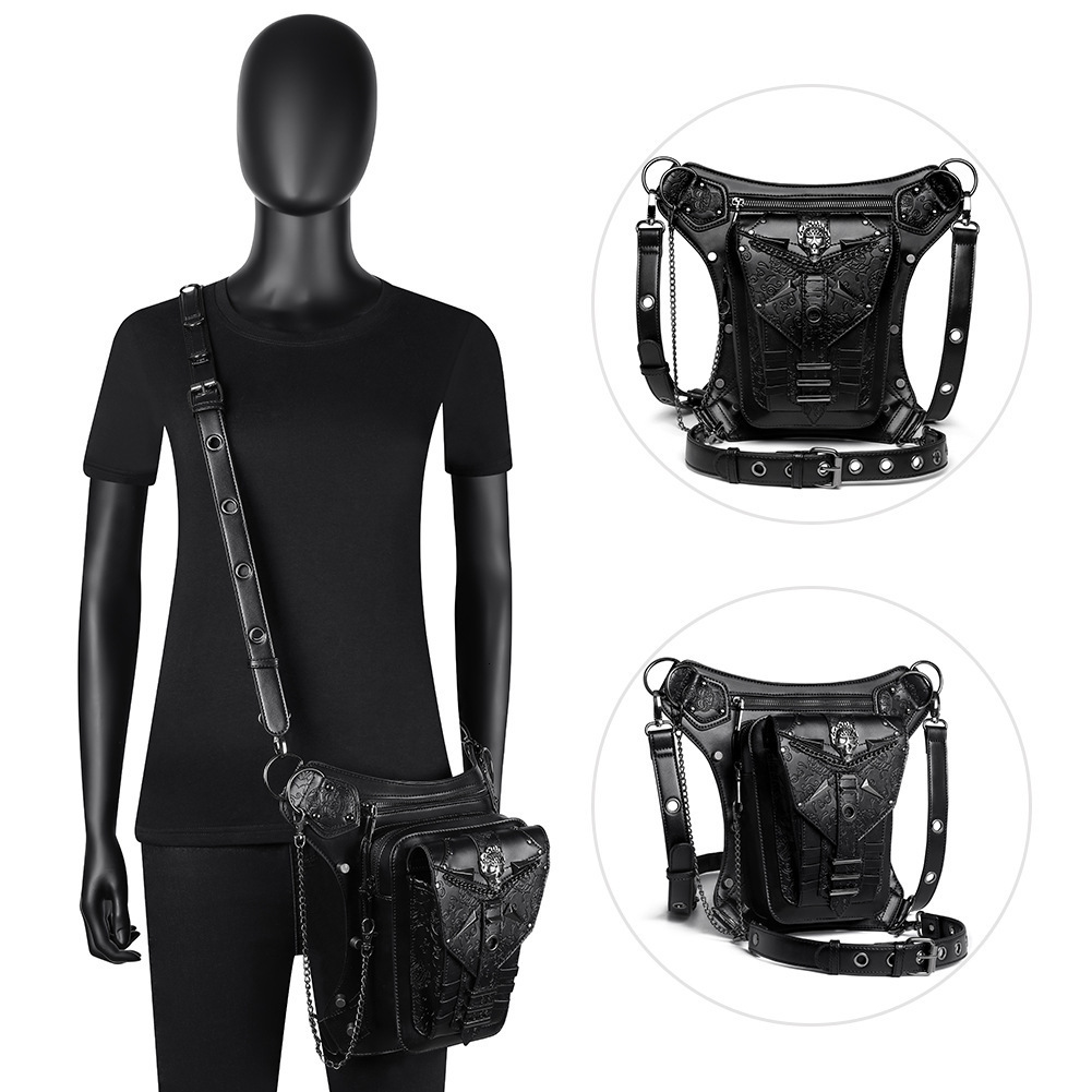 New Steampunk Women's Single Shoulder Crossbody Skull Chain Outdoor Motorcycle Waist Bag for Men ddmymoon