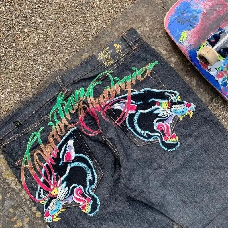 Men's Jeans American Y2K Street Hip Hop Letter Printed Straight Leg Trendy Casual High Waist Style