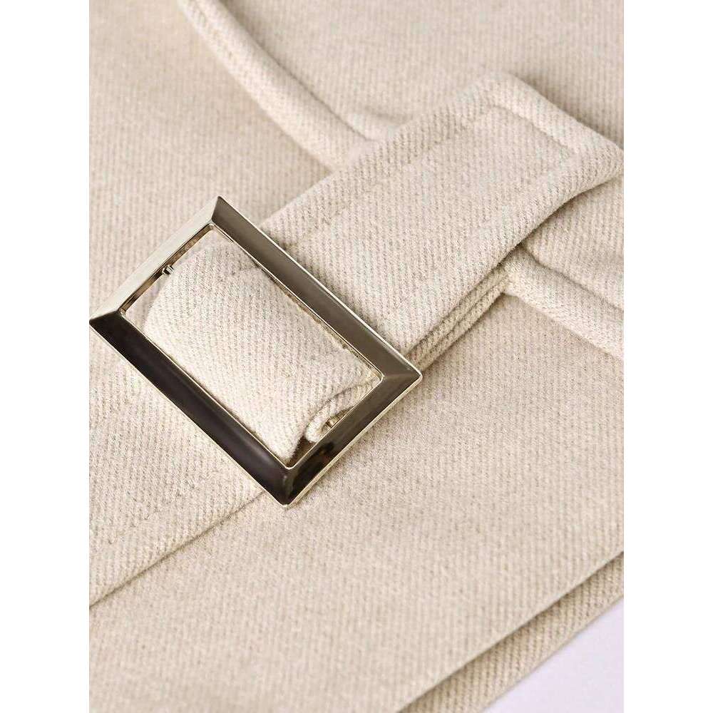 Popular Woman Bomber Coat Autumn Winter Warm Belt Design Woolen Jacket For Women Solid Khaki Elegant New In Outerwears