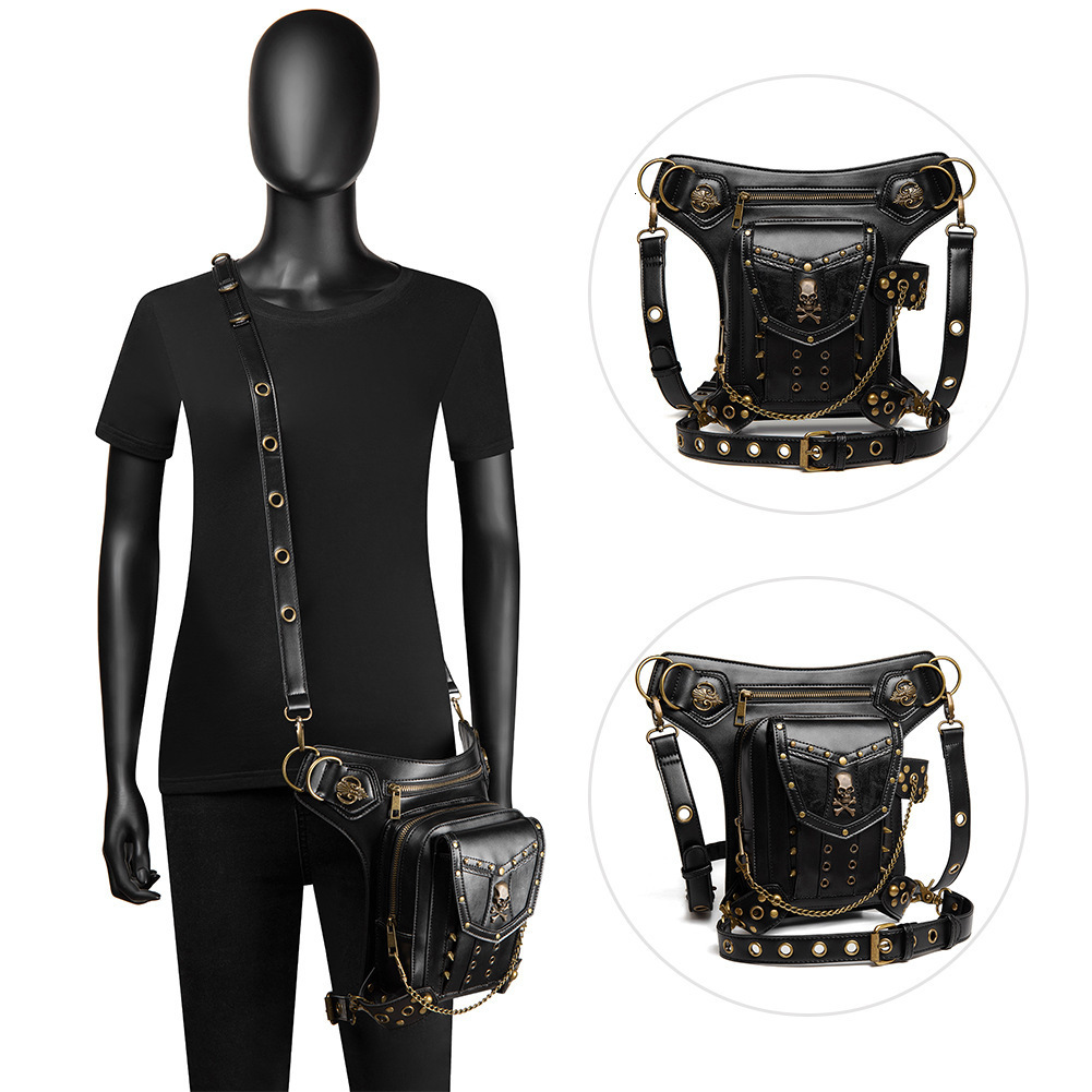New Street Trend Women's Single Shoulder Skull Rivet Crossbody Motorcycle Phone Waist Bag ddmymoon