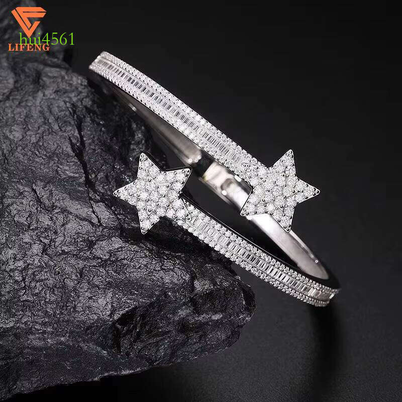 Lifeng Jewelry Pass Dia Tester VVS Moissanite Star Bangle Baguette Cut Sier Bling Men Women Bracelet