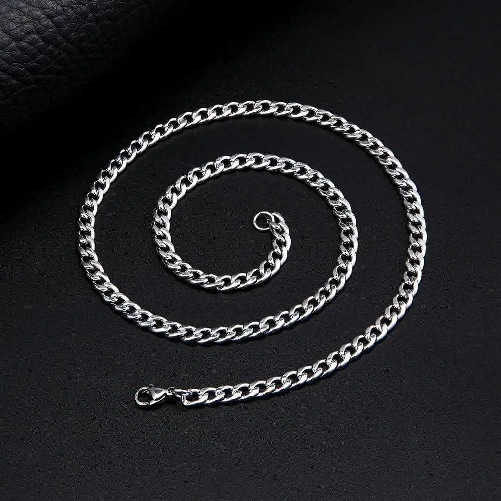 2-7mm Punk Size Mens Curb Cuban Link Chain Stainless Steel Necklace Women Silver Color Male Jewelry Gifts for Hip-Hop Boys XJ250708