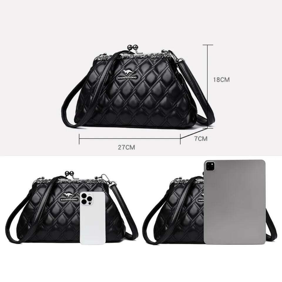 Women s Black Quilted Kiss Lock Crossbody Bag Vintage Style Clutch Shoulder Purse Handbags Bags Designer Small Sac bag