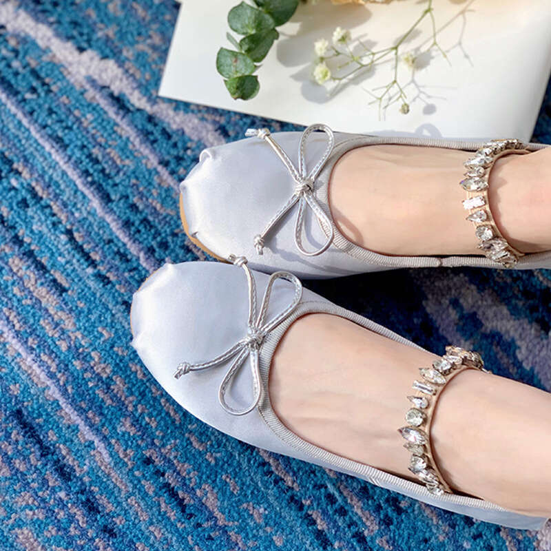 Designer Studiolee Fairy Style Rhinestone Strap French New Bowknot Single Round Toe Ballet Mary Jane Shoes