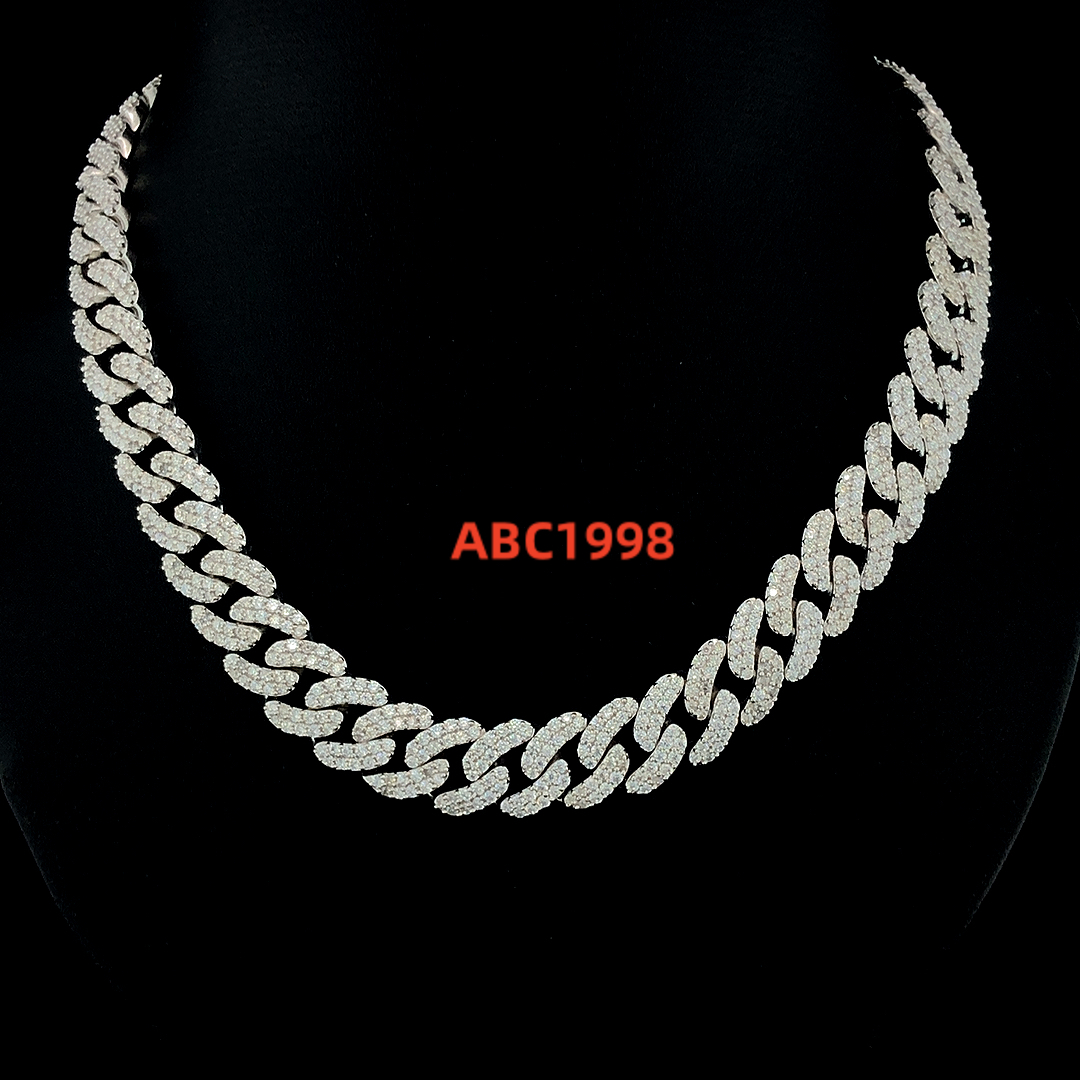 15mm 3 Rows 10kt Solid Gold Cuban Link Chain for Unisex Iced Out With Round Brilliant Cut Lab Grown Diamonds