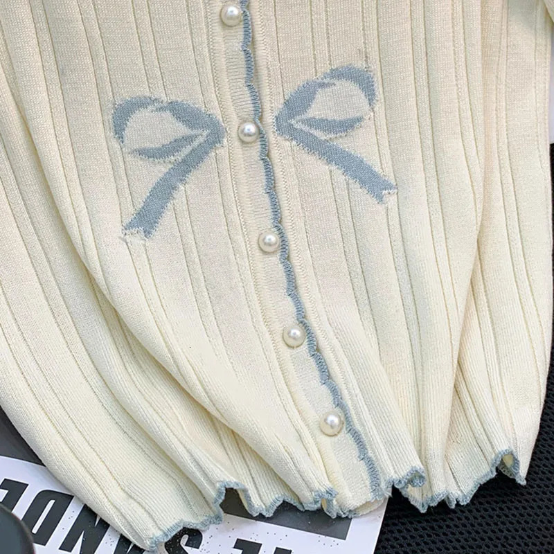 Summer Short Sleeve Thin Sweater For Women Korean Fashion Tops Y2K Clothes Woman V Neck Knitted Cardigan Sweaters Female 250728