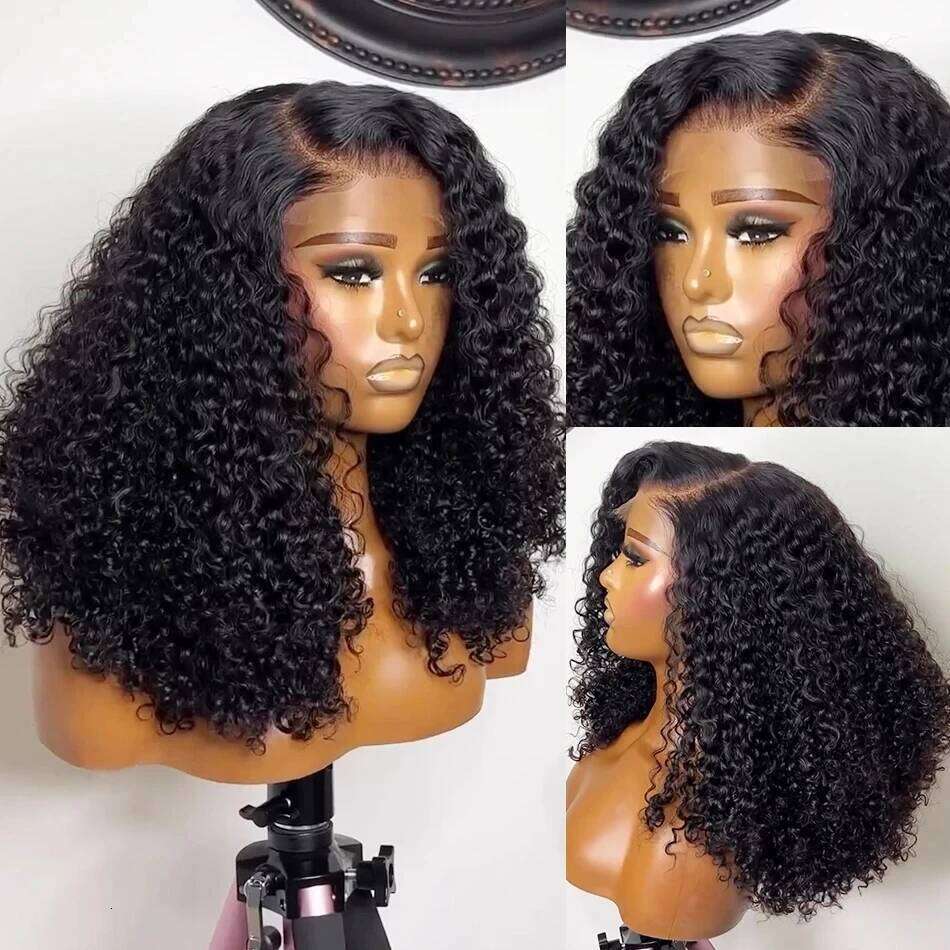 Kinky Curly Bob Front Wigs For Women HD Transparent Full Lace Frontal Glueless Wig Cheap Remy Human Hair