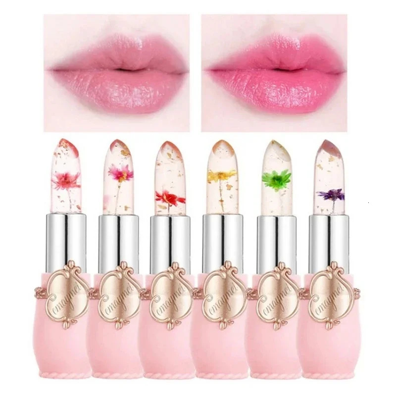 6Pcs/Box Crystal Clear Flower Jelly Lip Balm Kits Set Temperature Color Changing Lipstick r E Beauty Health 250726