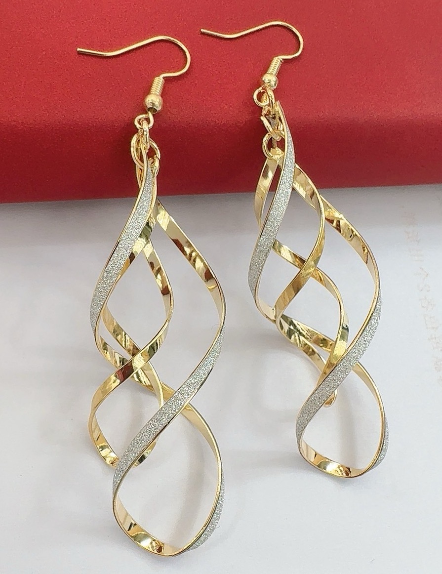 Fashionable gold twisted line earrings, metal spiral wave earrings, women's birthday party dance accessories