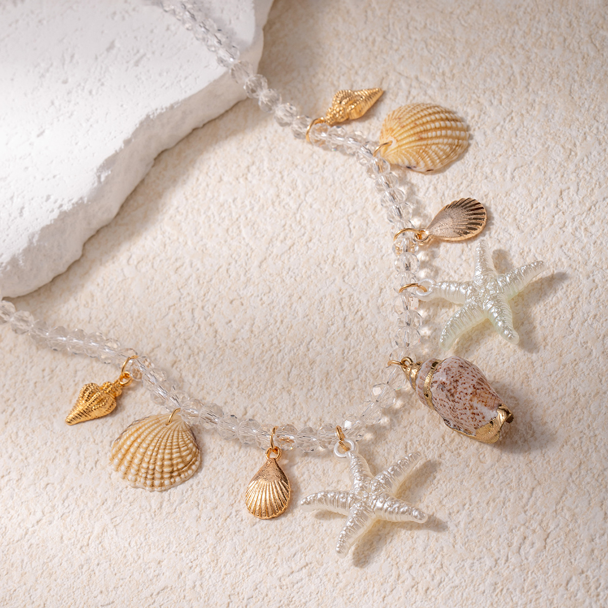 Summer Ocean Style Conch Shell Fashion Transparent Beaded Beach Vacation Starfish Necklace Jewelry for Women