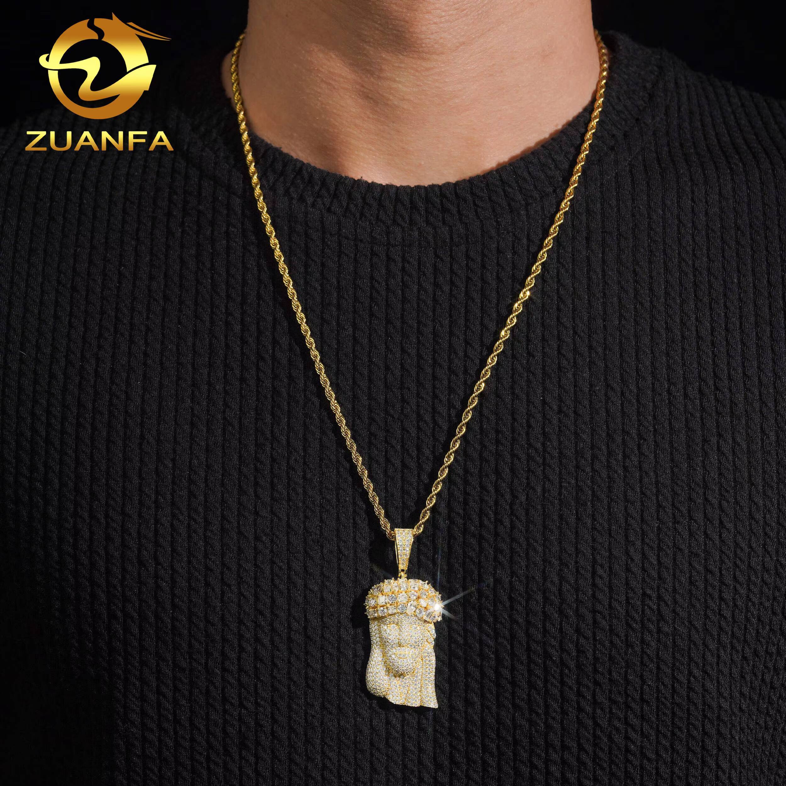 Hot Sale Fancy Cut Moissanite Jesus Pendant Hip Hop Iced Out Design 925 Sterling Silver Gold Plated Moissanite Pendant