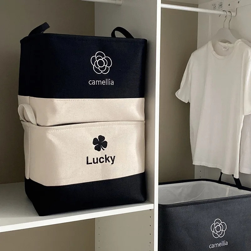 Luxury Camellia Design Storage Basket Laundry Bag Foldable Canvas Organizer for Clothes/Blankets Durable Multi-Purpose Home Storage Box 250728