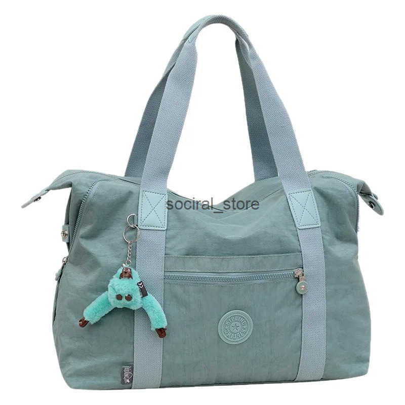 Large Capacity Washed Fabric Travel Bag Lightweight Foldable Gym Yoga Duffel with Monkey Keychain Short Trip Waterproof Tote Q0728