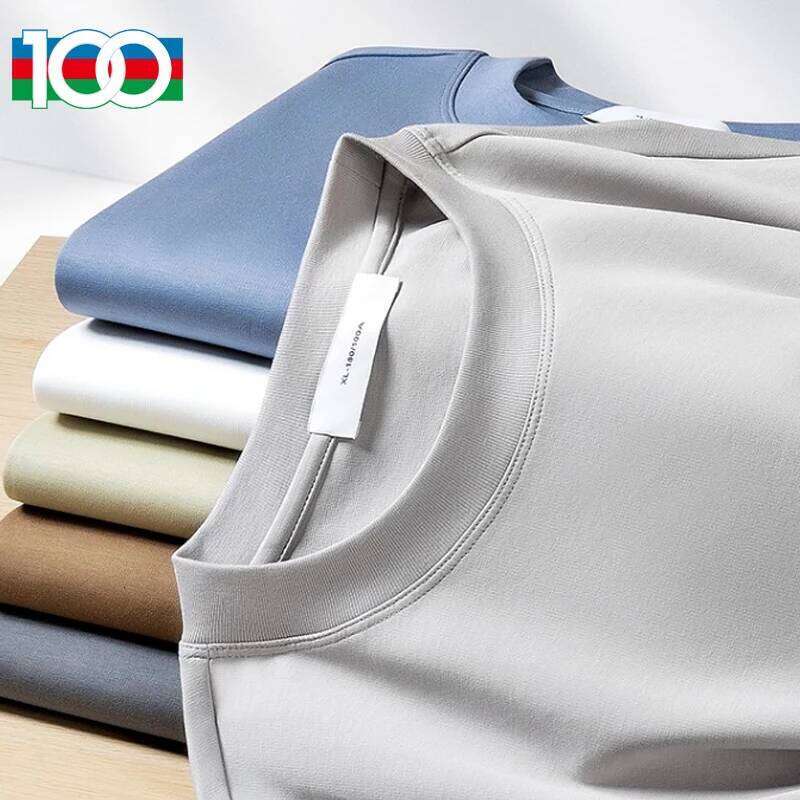 19606-A liquid ammonia mercerized cotton short-sleeved T-shirt, men's half-sleeved ice silk pure white loose T-shirt