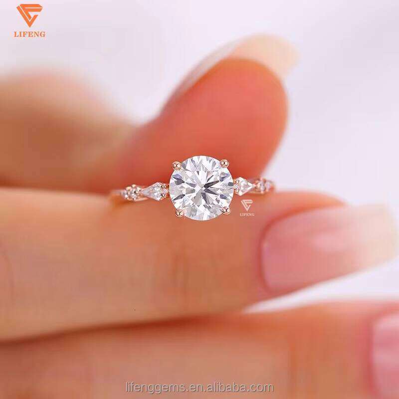 Gold 1ct 2ct Round Cut Real Ladies Lab Grown Dia Wedding Engagement Ring