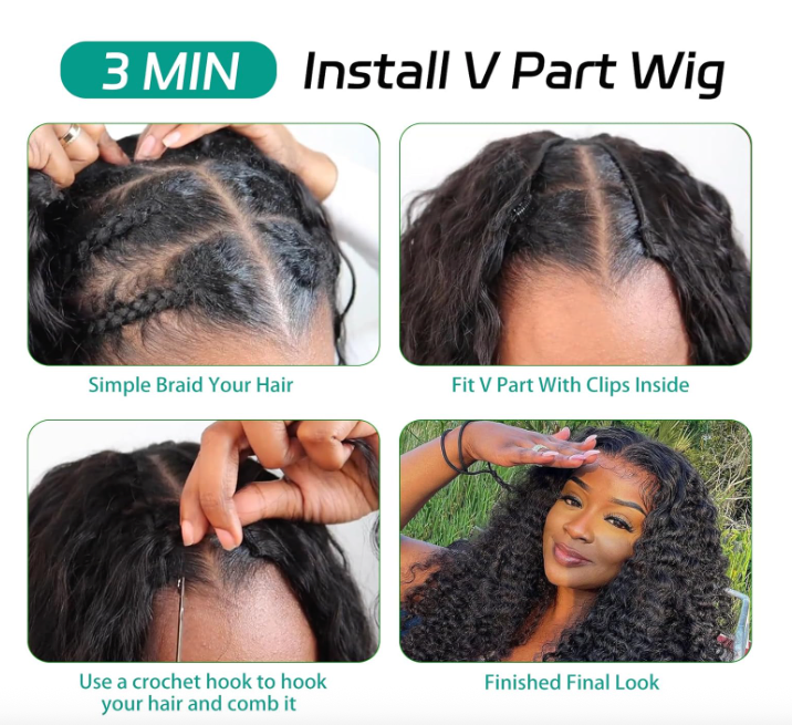 ViBESHiFT 20 inch U/V-part Kinky Curly 100% Human Hair Wig for woman fashion