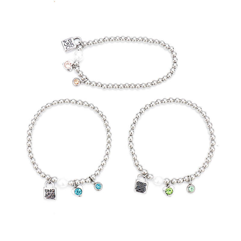 5mm Bead Stainless Steel Jewelry Lock Head Oiling Engraving Heart Rhinestone Women's Bracelet Three Colors Available ddmypluto