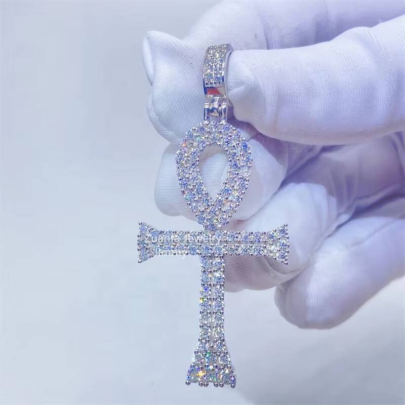 In Stock Cheap Price 925 Sterling Silver With VVS Moissanite Diamond Gemstones Cross Pendant
