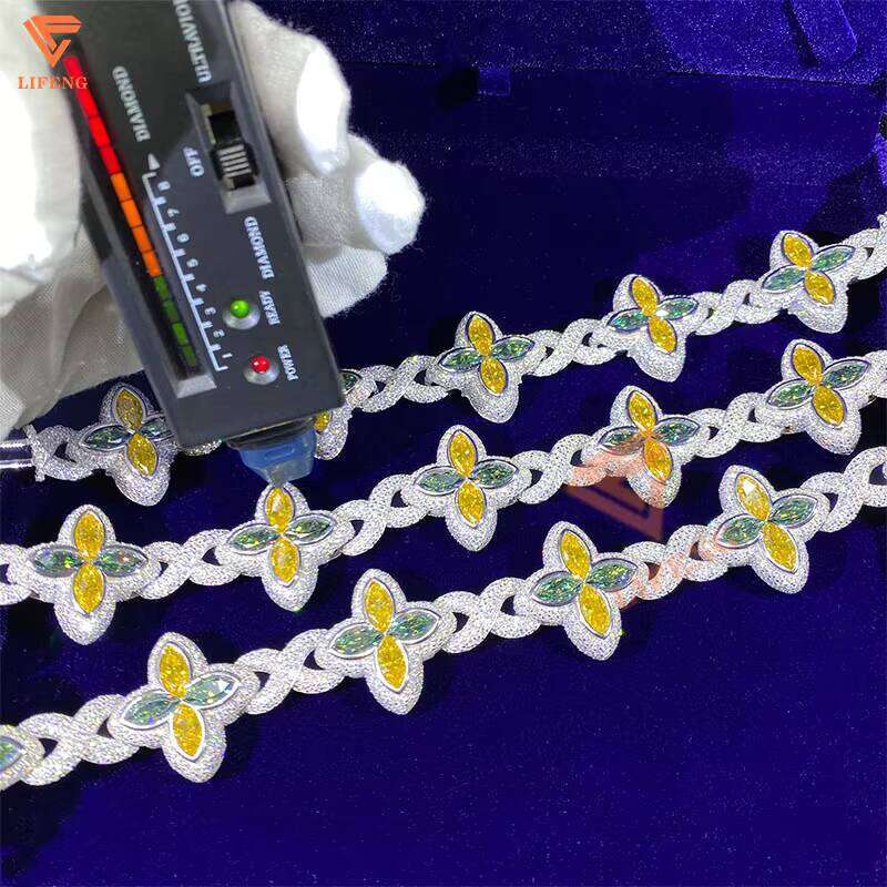 Top Quality Infinity Marquise Sier Hip Hop Jewelry Iced Out Cuban Link Chain Colored Moissanite Necklace