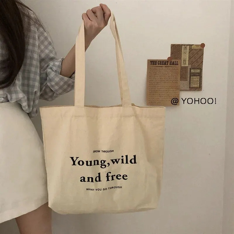 Korean Ins Wind Simple Casual Canvas Bag Students Classes Large Capacity Letter Shoulder Canvas Bag 250723