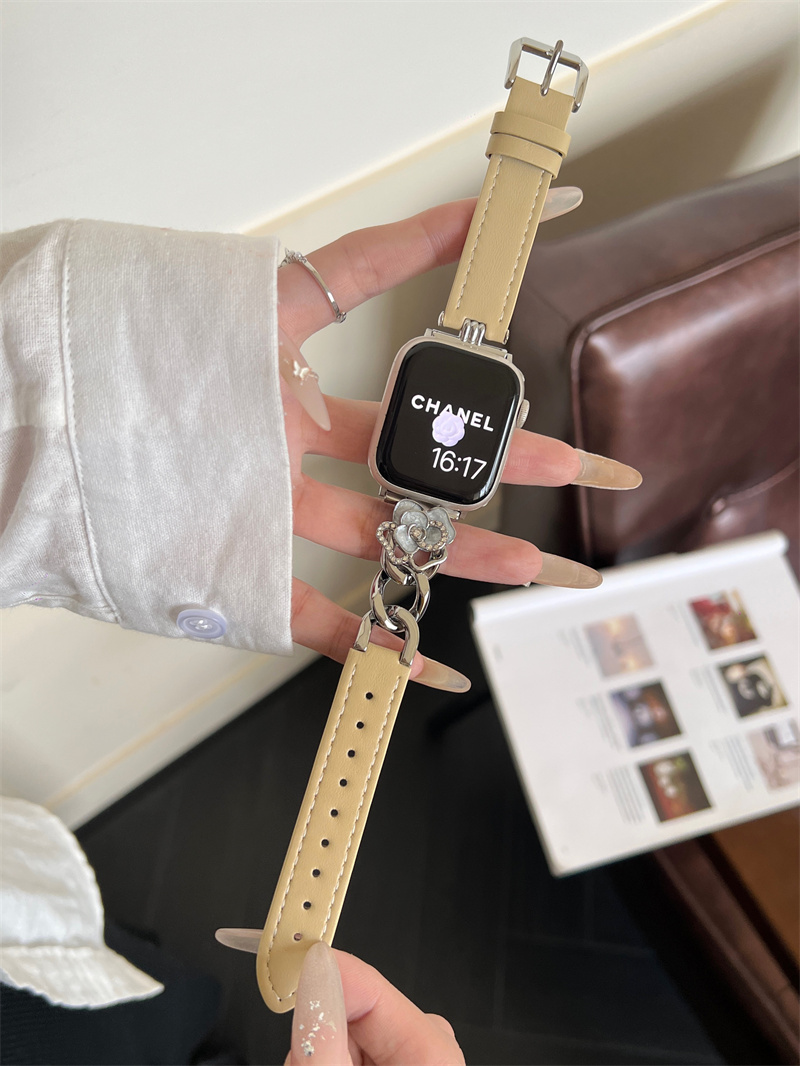 Luxury camellia flower designer apple watch band for iWatch series 10 9 8 7 6 5 4 3 ultra 2 Fashion Leather Smart Straps 42mm 38mm 40mm 44mm 41mm 45mm