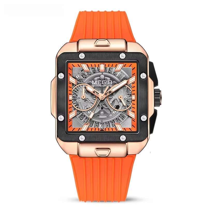 DHwatches MEGIR 2228 Men's Square Sport Watch - Chronograph, Luminous, 30M Waterproof, Silicone Strap, Fashion Quartz Watch with Date