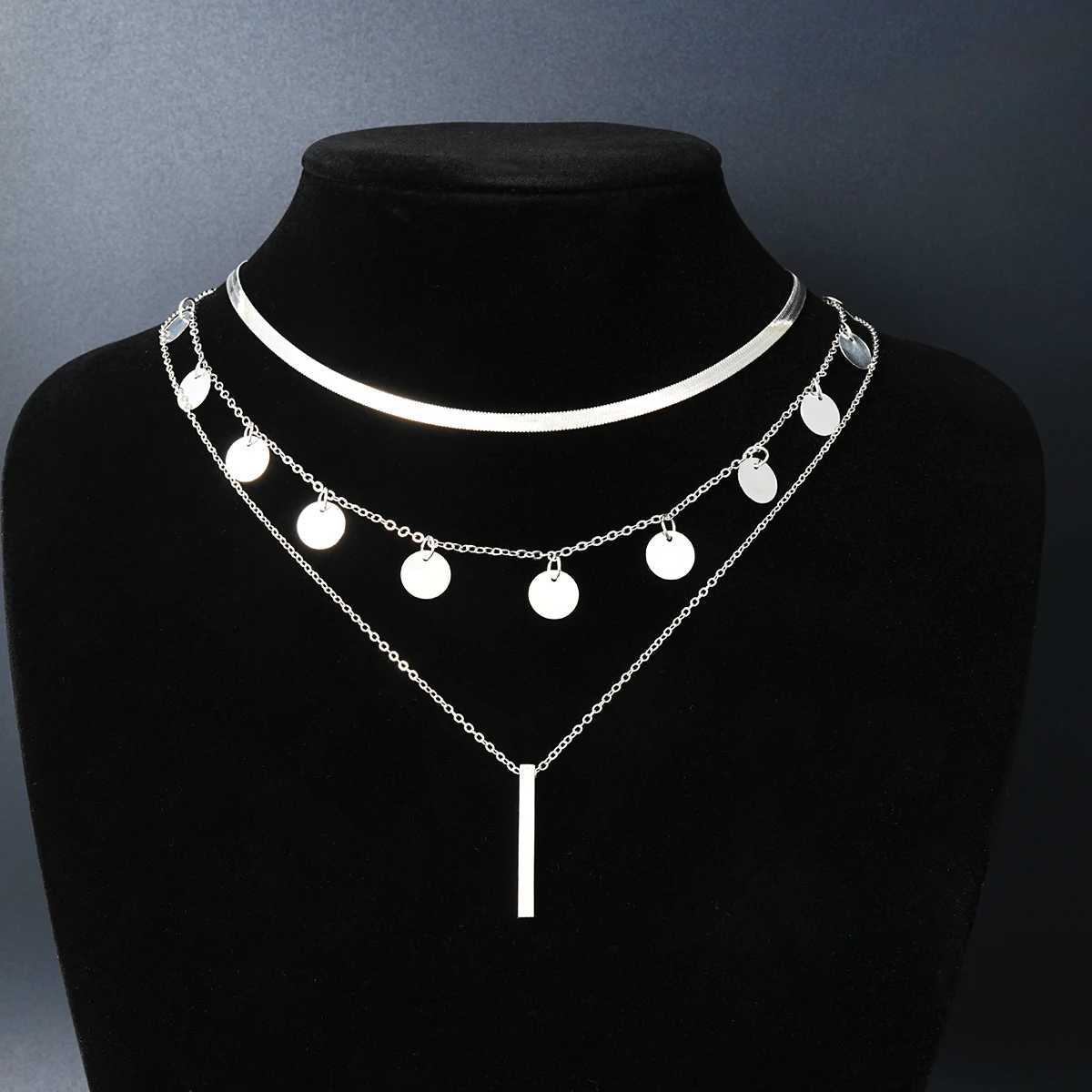 MultiLayer Coin Pendant Necklace Set for Women and Men Silver Tone Stackable Chain Necklaces Party and Everyday Fashion Z250910