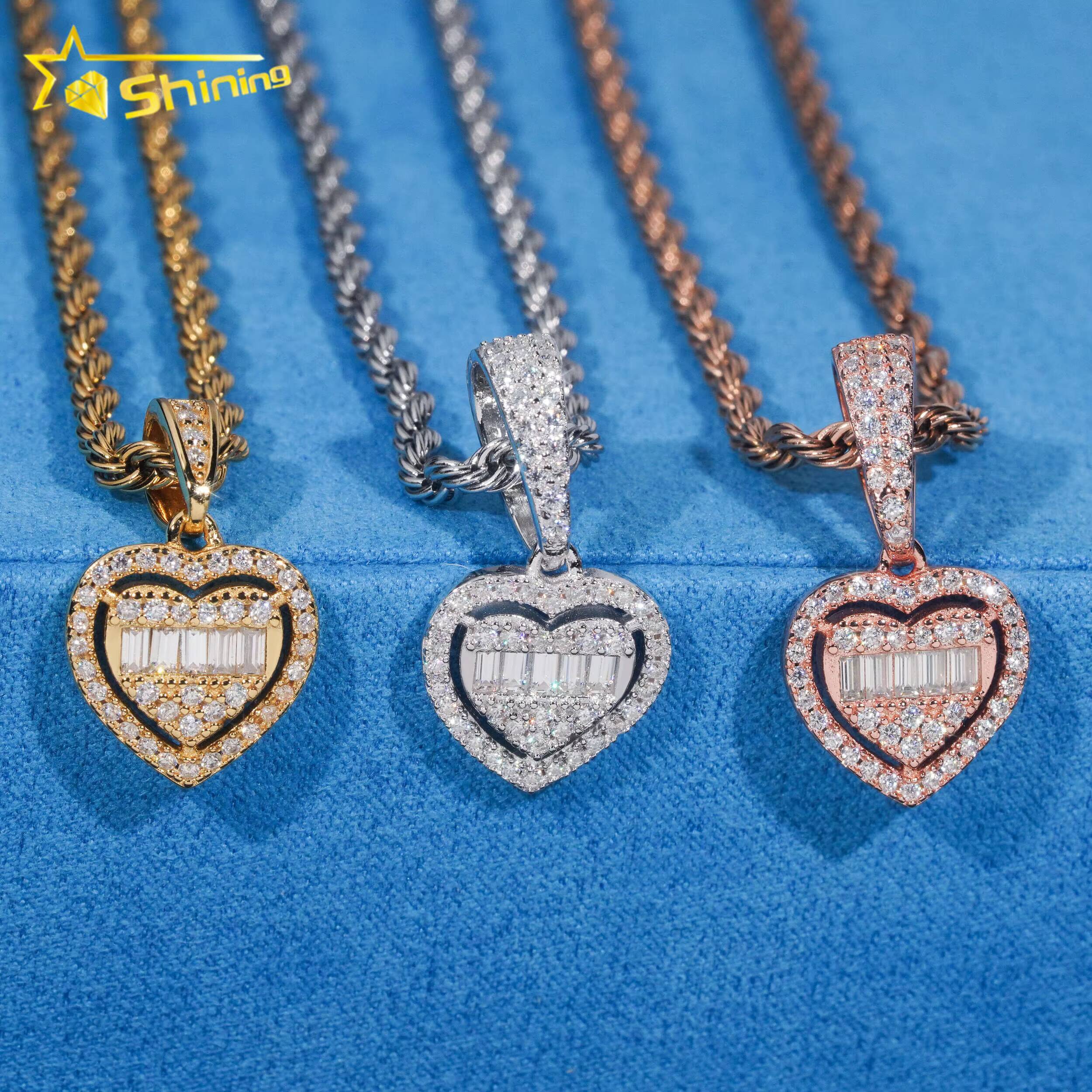 Hip Hop Jewelry Iced Out Tiny Heart High Quality 925 Sterling Silver Diamond Moissanite Pendant