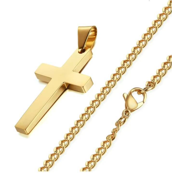 Hot Sale Simple Cross Pendant Necklace 18K Gold-plated Titanium Steel Stainless Steel Cross Necklace Men Women Jewelry Wholesale