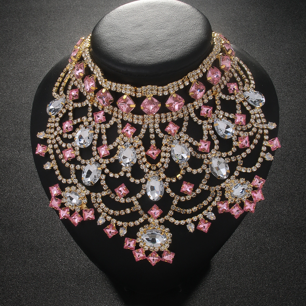 Stonefans Pink Exaggerated Choker Necklace for Women Wedding Jewelry Charming Oversize Rhinestone Chunky Choker Chain Drag Queen 250118
