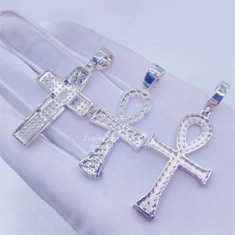 In Stock Cheap Price 925 Sterling Silver With VVS Moissanite Diamond Gemstones Cross Pendant
