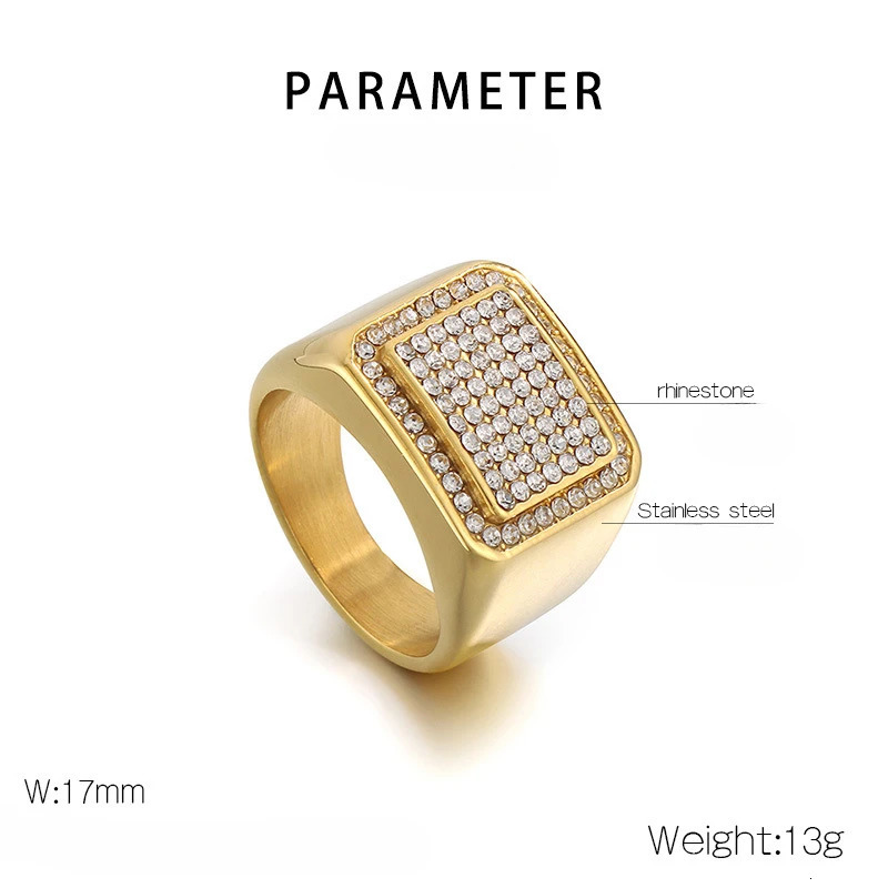 Mens Stainless Steel Simple Micro Pave CZ Square Ring Half Ring Hip Hop Jewelry Gift 250723
