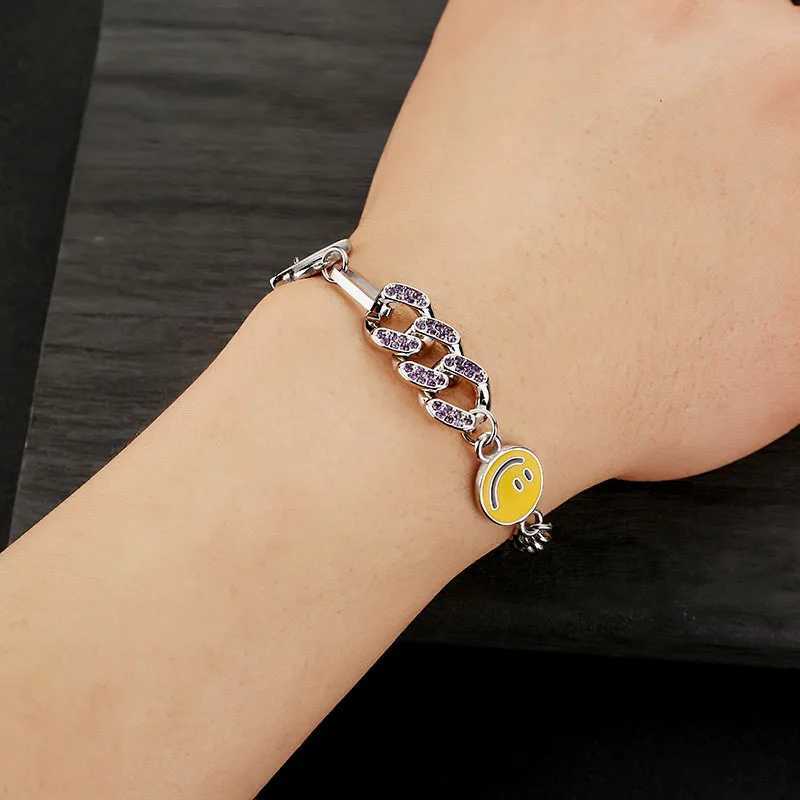 Retro Smile Face Cuban Link Chain Bracelet for Men Stainless Steel Punk Gothic Hip Hop Accessories Unisex Jewelry Trendy Gift W250728