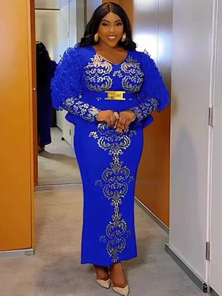 Wedding Party Evening Dresses For Women African Dashiki Sequin Mermaid Gown Elegant Long Sleeve Dress Africa Clothing Z250728