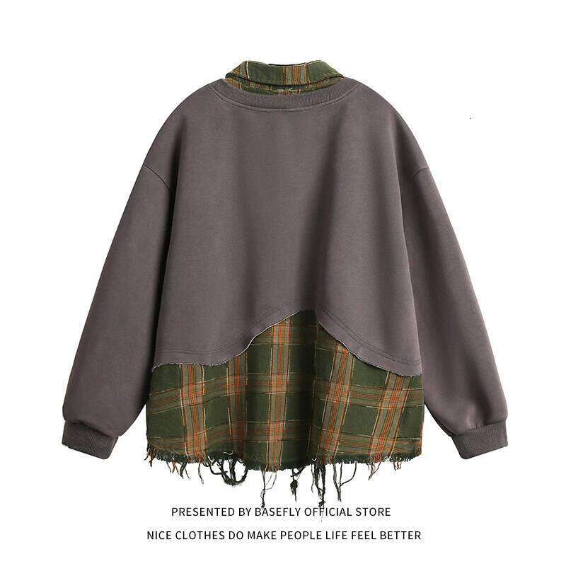 Designer Clothing 2025 Sping Autumn Plaid Letter Embroidery Patchwork Oversize Men Sweatshirt Unisex Women High Street Shirt Pullover Hip Hop Casual