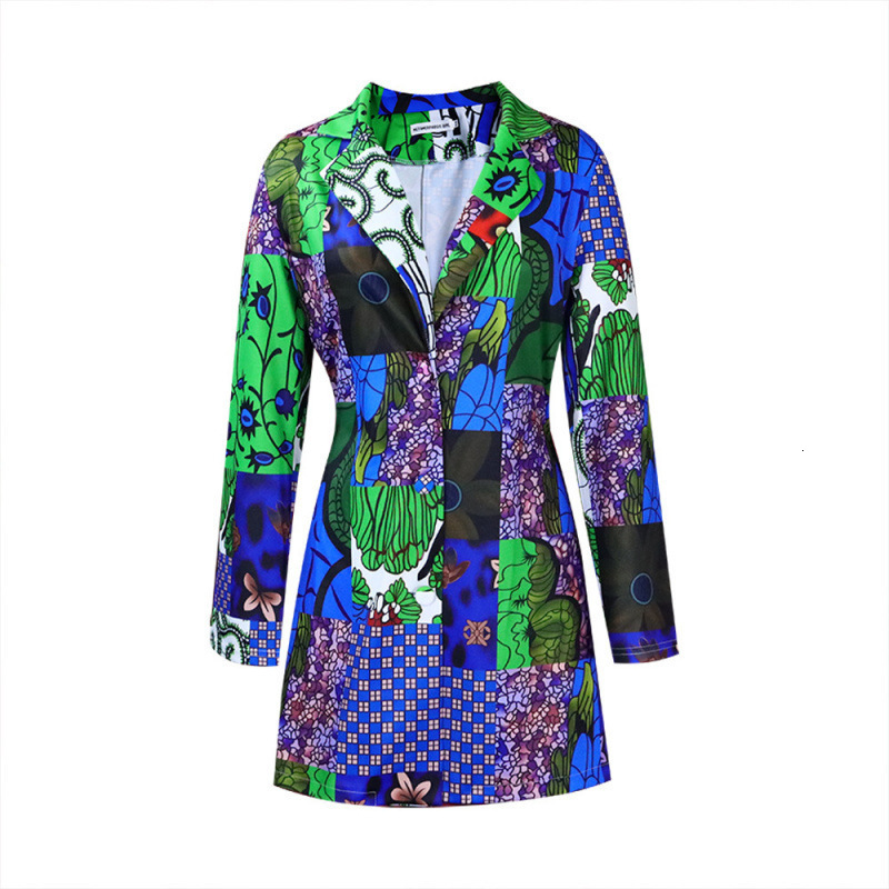 Elegant Ethnic Style Suit Collar Printed Long Sleeve Plus Size Dress 240729