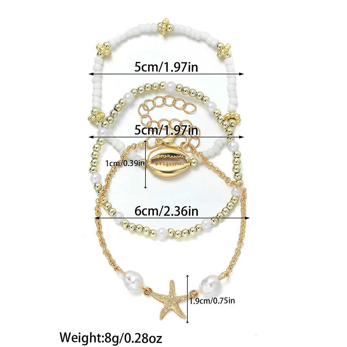 3Pcs Summer Shell Bracelet Set for Women Bohemia Starfish Charm Pearl Seed Beads Chain Bangle Female Beach Vacation Jewelry Gift W250728