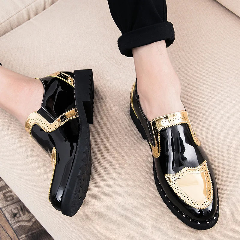 Black Formal Loafers Brogue Shoes Men Golden Dress Shoes for Men 2025 Fashion Party Shoes Men Chaussure Homme Zapatos De Hombre 250723