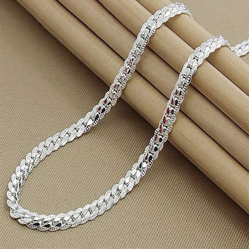 925 Sterling Silver 6mm Side Chain 8/18/20/22/24 Inch Necklace For Women Men Fashion Wedding Engagement Jewelry Gift XJ250708