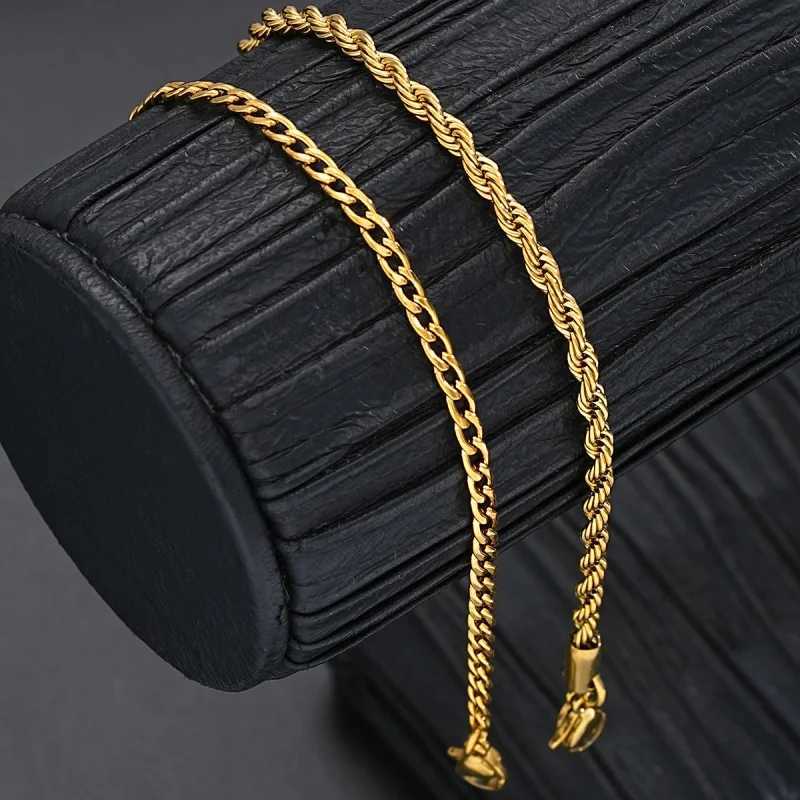 Men Stainless Steel Chain Bracelet for Women Hand Bangle in Gold/Silver Color Foot Ankle Anklet Jewelry Accessories DIY Gift W250728