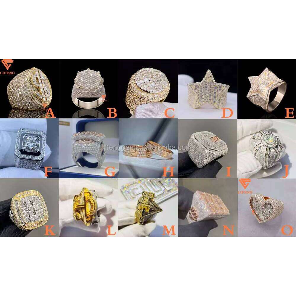 High Quality Jewelry Custom Hip Hop Sterling Sier Plated 18 K Gold Ice Out Moissanite Dia Wedding Ring